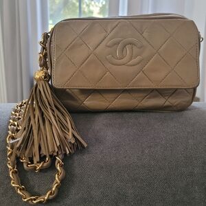 Chanel vintage tan quilted tassle flap bag